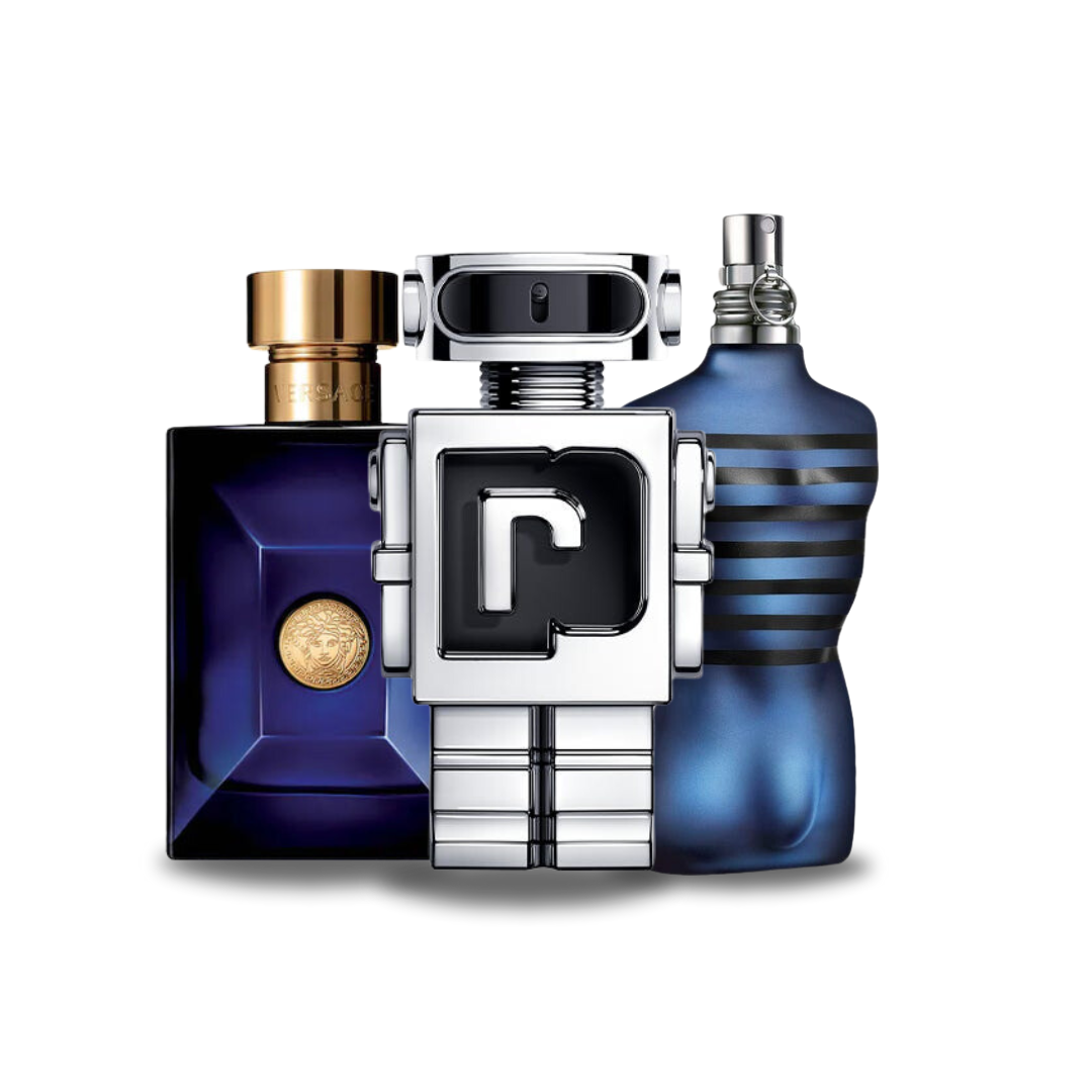 Combo aus 3 Herrenparfums - Dylan Blue von Versace, Phantom von Paco Rabanne und Ultra Male von Jean Paul Gaultier (je 100ml)