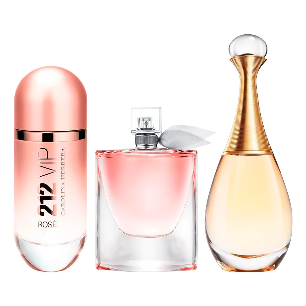Combo aus 3 Damenparfums - 212 VIP Rosé, La Vie Est Belle und J'adore (je 100ml):