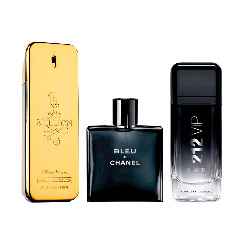 Combo aus 3 Herrenparfums - 1 Million, Bleu de Chanel und 212 VIP Black (je 100ml)