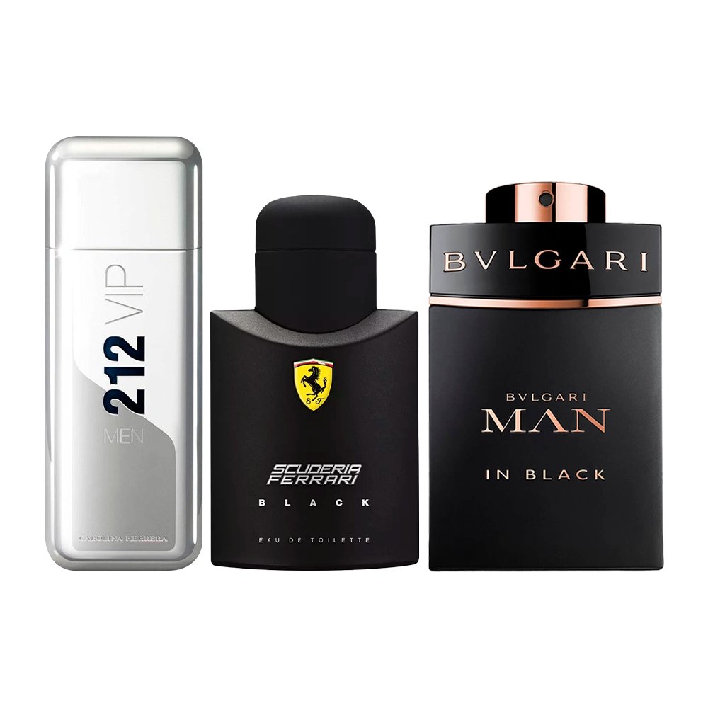 Combo aus 3 Herrenparfums - 212 VIP, Ferrari Black und Bvlgari In Black (je 100ml)