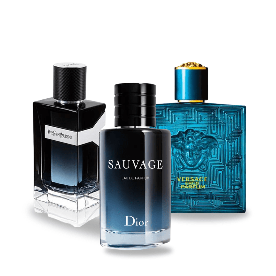 Combo aus 3 Herrenparfums - Y von Yves Saint Laurent, Sauvage von Dior und Versace Eros (je 100ml)